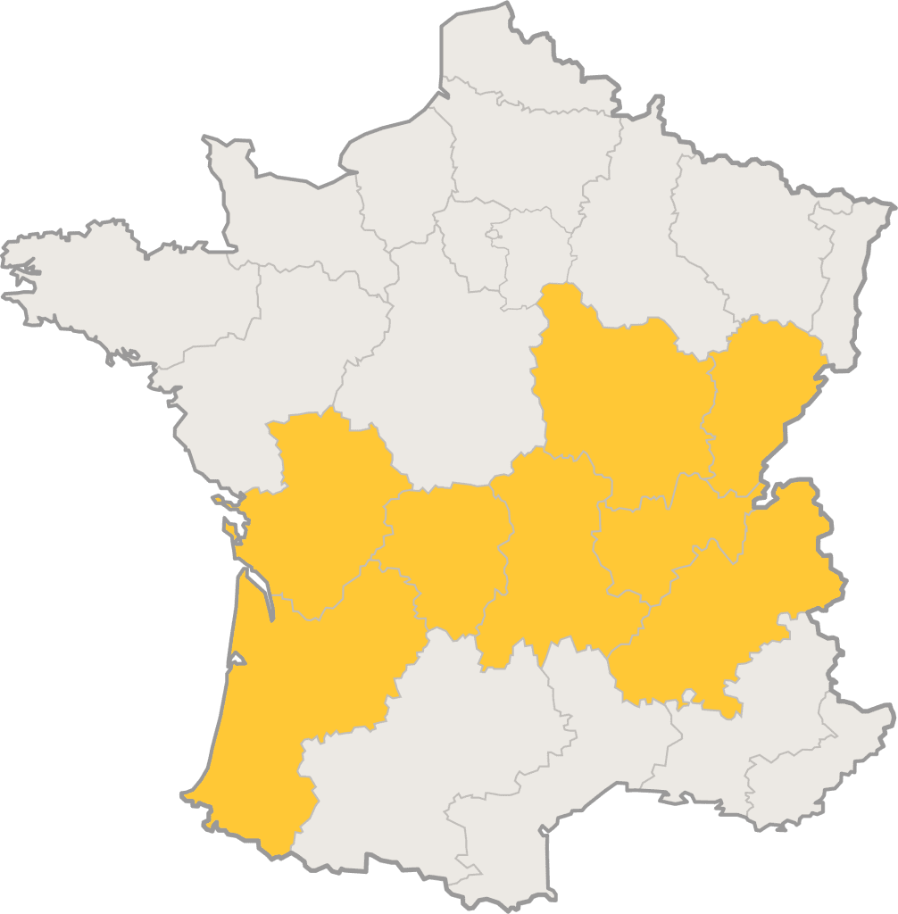 Carte des départements de la Zone A