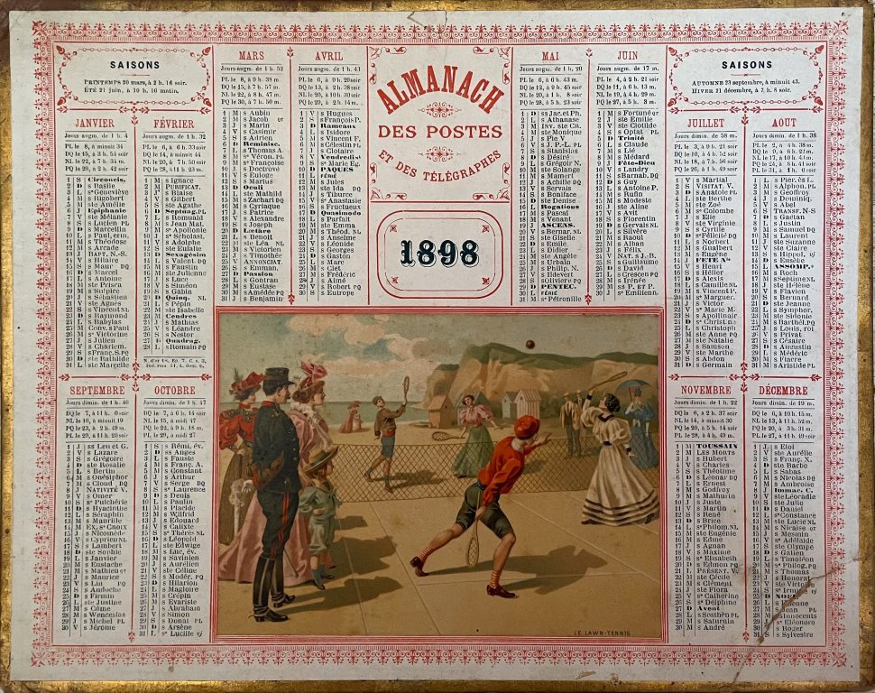 Almanach des postes 1898 recto : Le Lawn Tennis