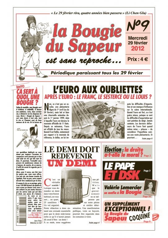 La bougie du sapeur n°9 : À la une, L'Euro aux oubliettes : après l'Euro : le France, le Sesterce ou le Louis ?