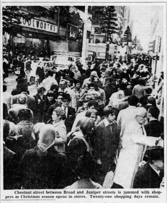 La rue Chestnut, Philadelphie, 1968, lors du Black Friday. Archives du Philadelphia Inquirer