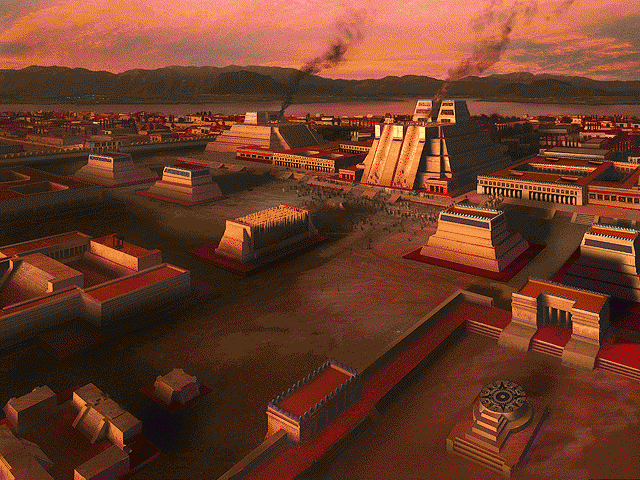 Représentation 3D de Tenochtitlan, capitale de l'empire aztèque