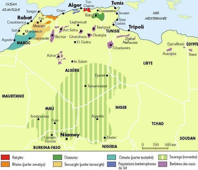 Carte de la répartition des Berbères en Afrique du nord