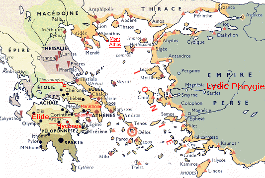 Carte de la Grèce antique au Vème siècle avant Jésus-Christ