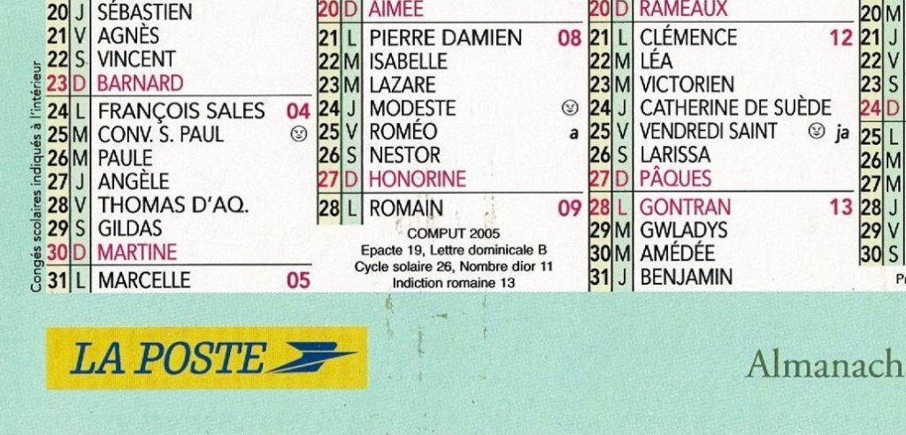 Zoom sur un détail du calendrier de La Poste de 2001