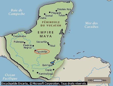 Carte de l'empire maya et de la ville Yaxchilan