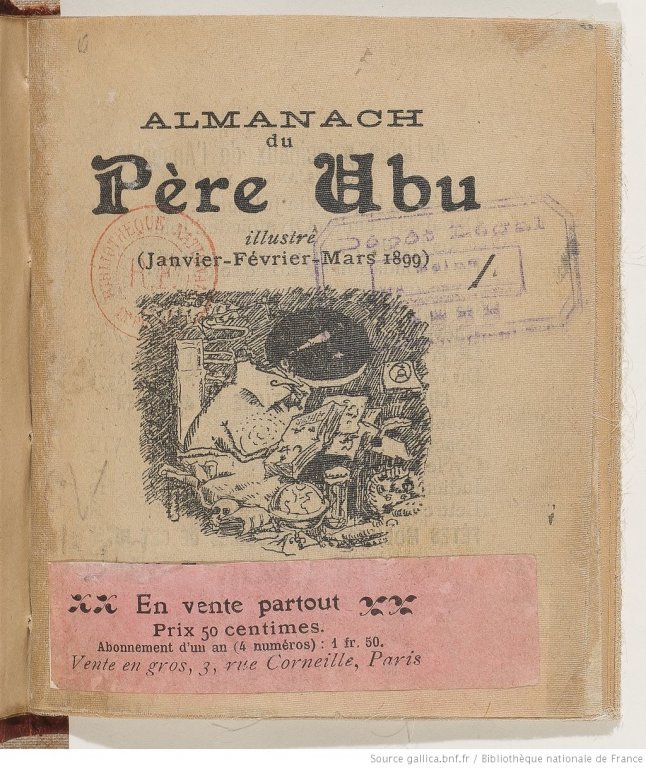 Page de garde de l'almanach du Père Ubu, pour janvier, février et mars 1899