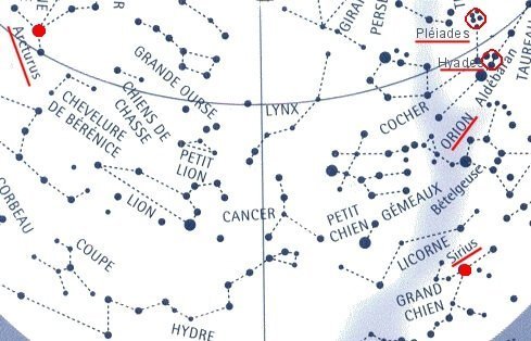 Cartographie partielle des étoiles et des constellations citées par Hésiode