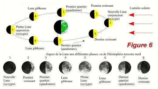 Illustration schématique des phases de la Lune