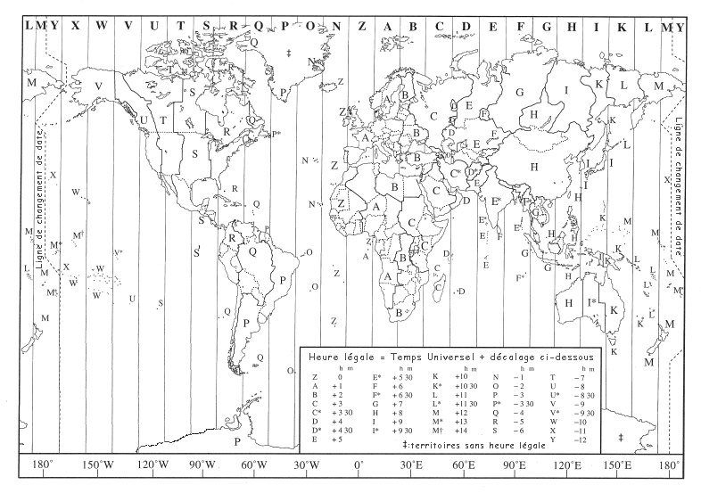 Carte des fuseaux horaires dans le monde