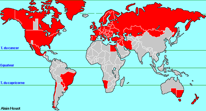 Carte des pays utilisant les heures d'été et d'hiver