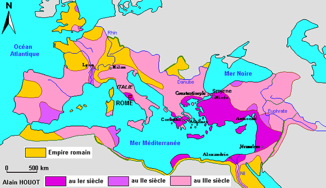 Carte de l'évolution du christianisme avant le concile de Nicée