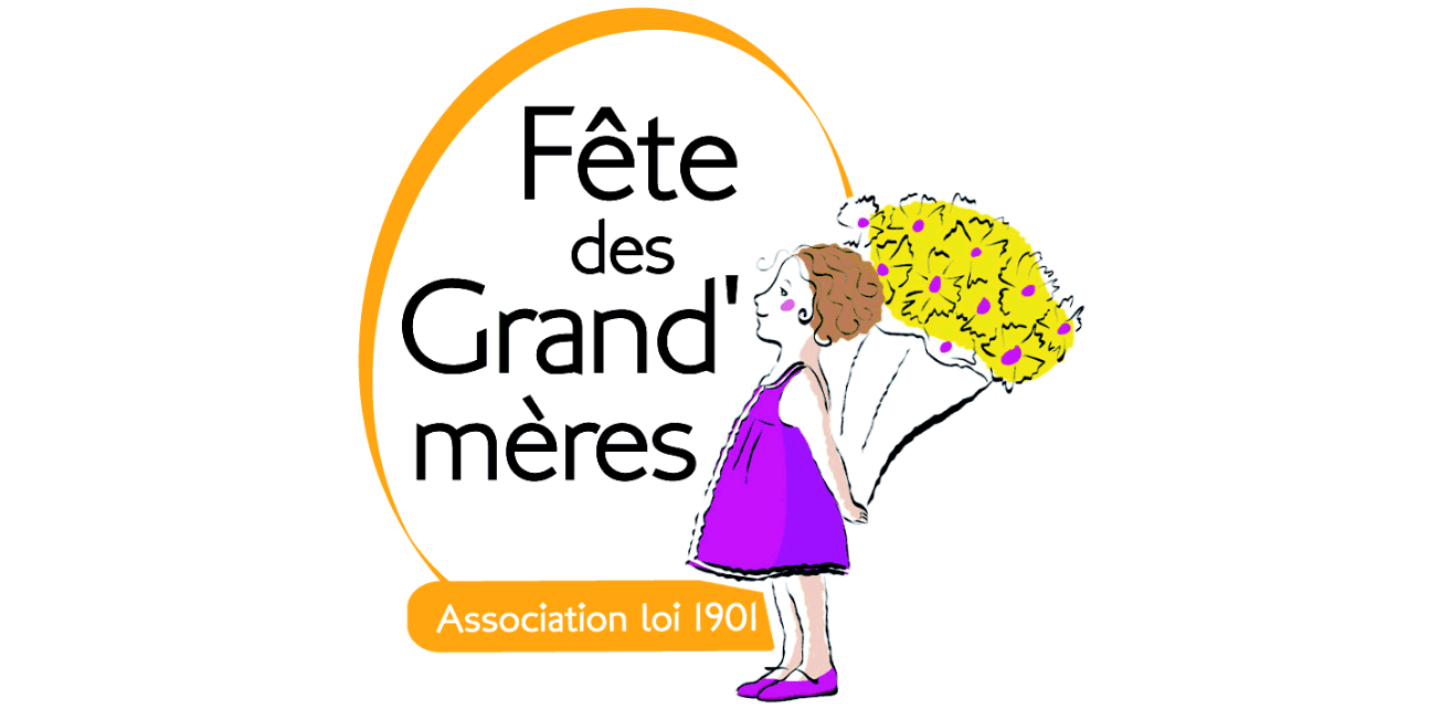 Logo officiel de l'association Fête des grands-mères, une petite fille qui tient un bouquet de fleurs jaunes
