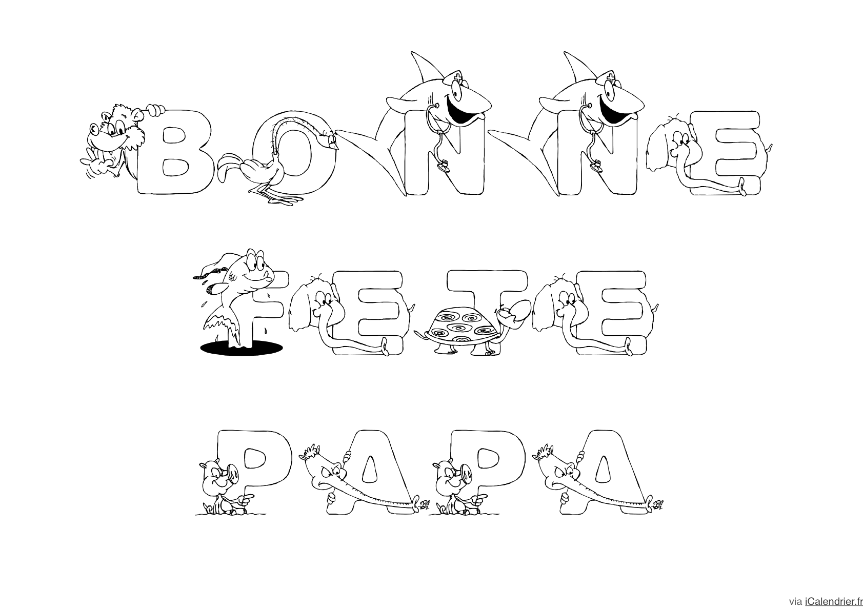 Bonne fête papa avec des animaux autour des lettres