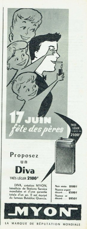 Pub Flaminaire, 1956 : Fête des Pères le 17 juin, Prix Plume, Poids Plume, modèle Leader chromé