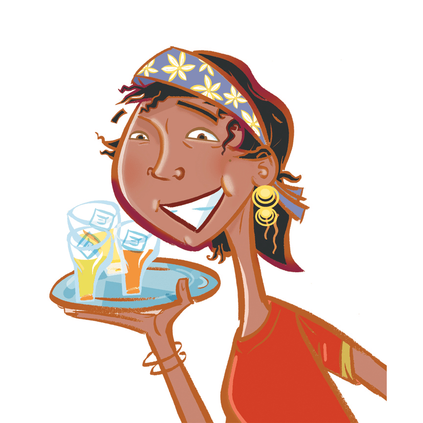 Illustration Femme avec boissons sur plateau