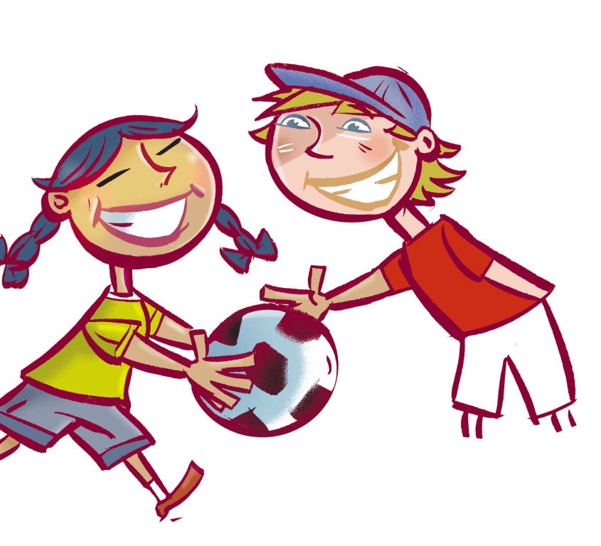 Illustration Deux enfants jouent avec un ballon