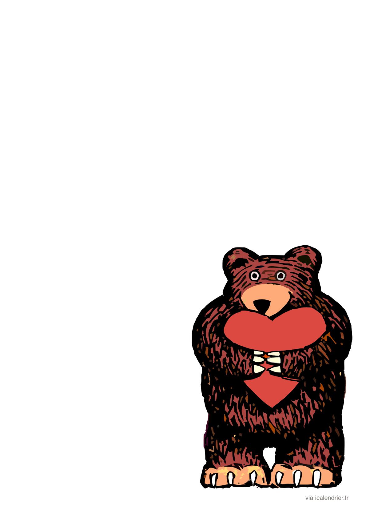 Lettre avec un ours gentil qui tient un coeur dans ses bras