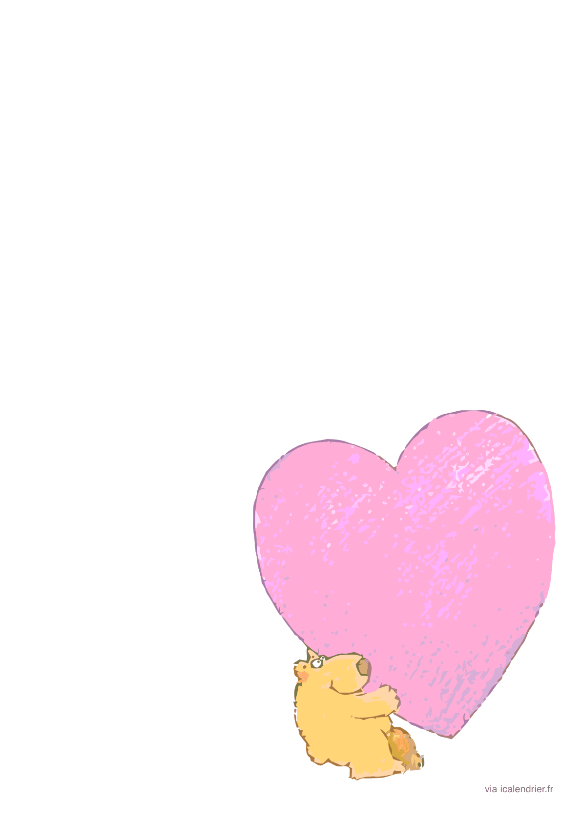 Lettre avec un ours sous un très gros coeur rose