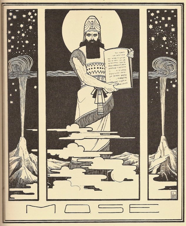 Don des tables de la Loi, par Moises Ephraim Lilien dans Les livres de la Bible, Allemagne, 1908