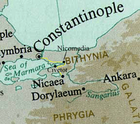 Ville de Bithynie (aujourd'hui Iznik en Turquie), fondée au IVe siècle avant J. -C. par Antigonos Monophthalmos, l'un des lieutenants d'Alexandre, Nicée fut le siège du premier concile de 325