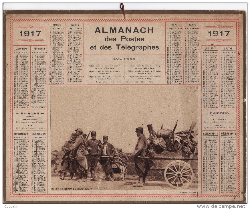 Almanach 1917 dont l'image porte la légende Changement de secteur.