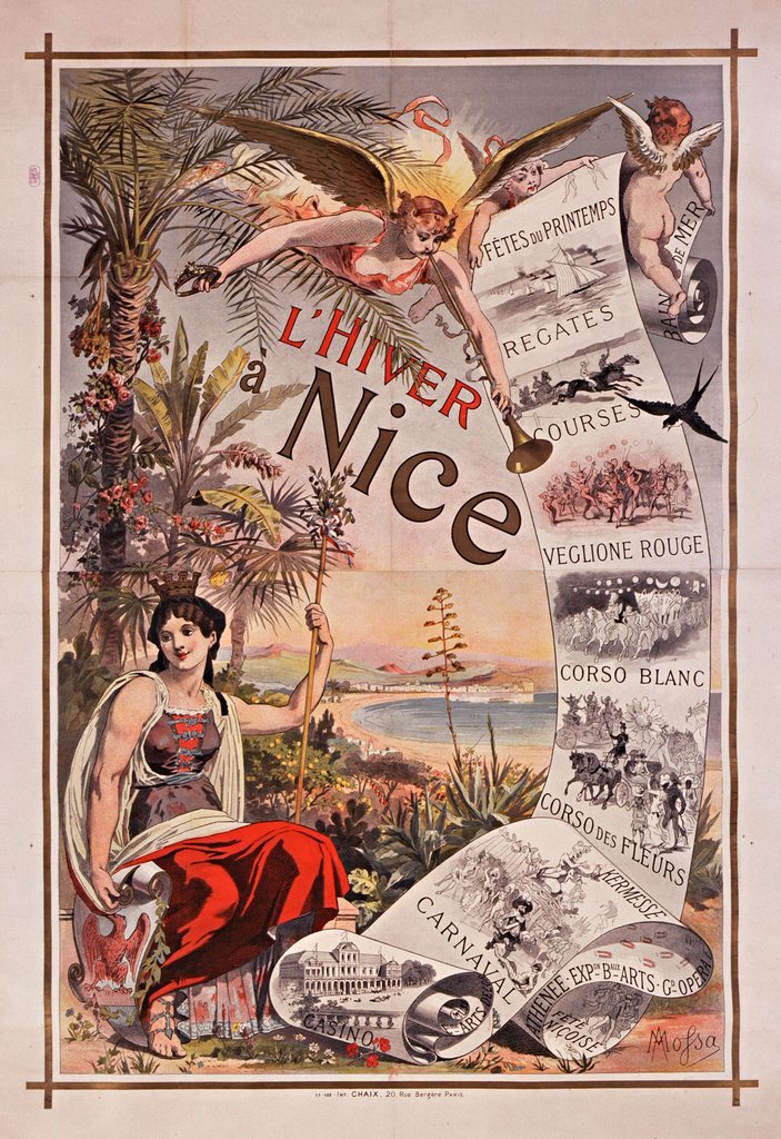 Affiche « L'hiver à Nice », d'Alexis Mossa (1889) détaillant le programme des festivités.