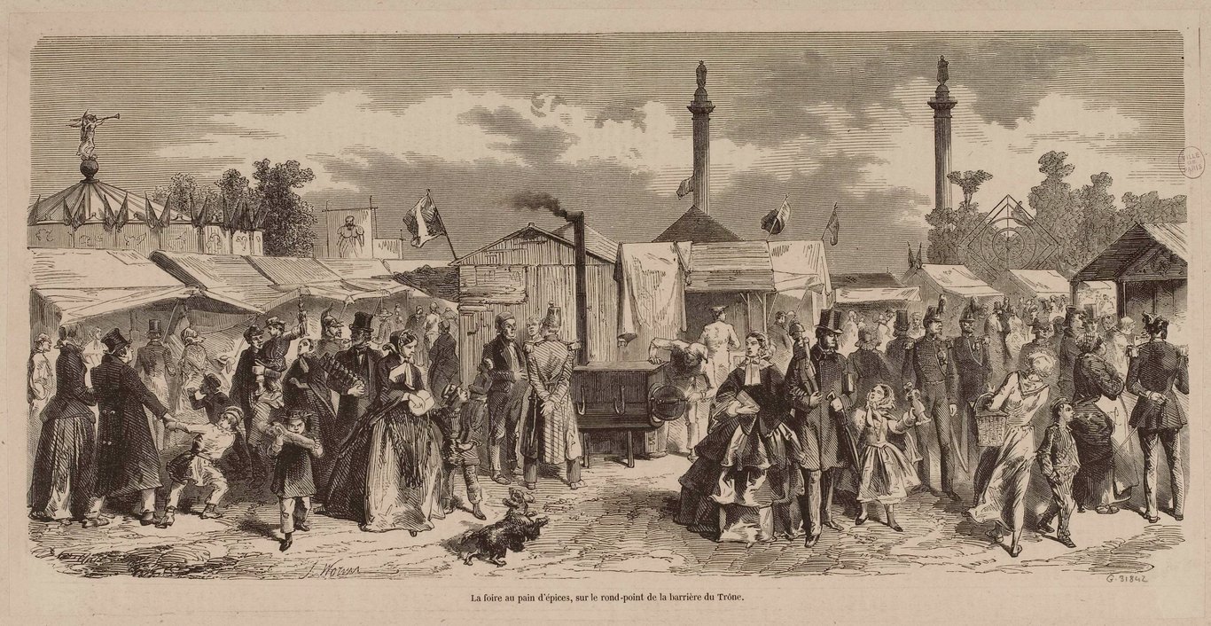 La foire au pain d'épices, sur le rond-point de la barrière du Trône, par J. Morin (2e moitié du XIXe siècle).