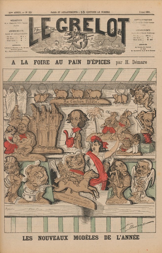 « À la foire au pain d'épices », par H. Démare (Le Grelot : journal illustré, politique et satirique, n°526, 8 mai 1881)