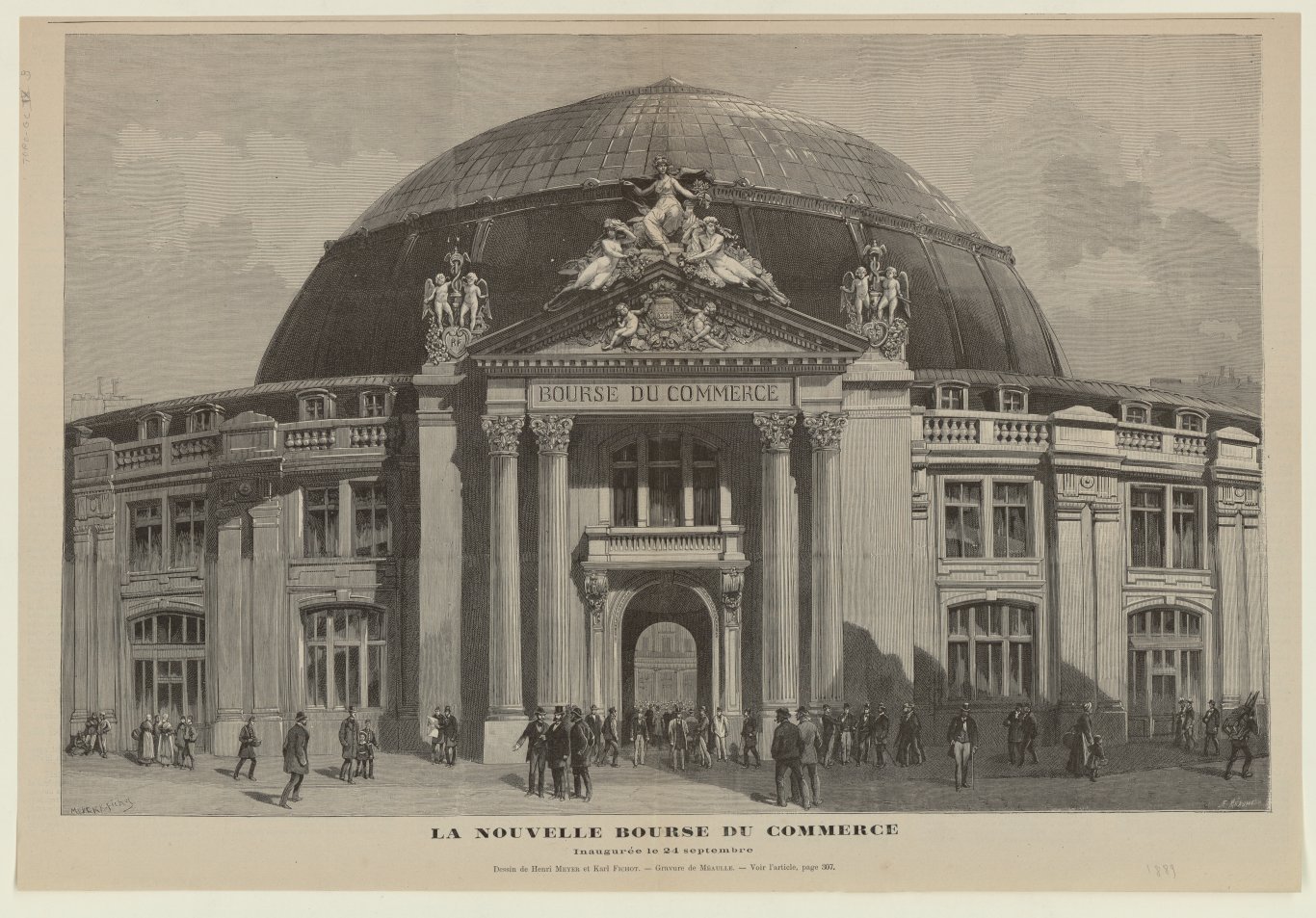 Le monde des affaires est à l'origine de l'inscription du lundi de Pâques comme jour férié légal. (Ici, inauguration de La Nouvelle Bourse du Commerce par Fortuné Louis Méaulle).