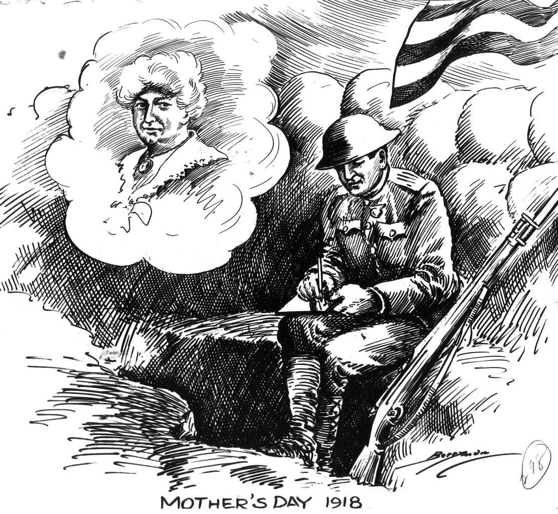 En 1918, les soldats américains en poste en Europe ne dérogent pas à l'envoi de la traditionnelle carte de vœu pour leur mère restée au pays.