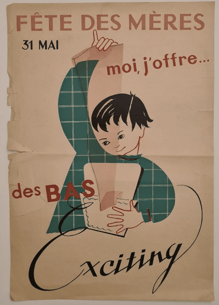 Idée cadeau pour la fête des Mères : des bas Exciting (publicité des années 1950).