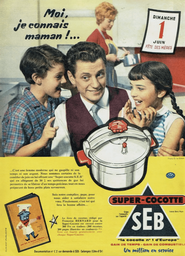 La super-cocotte Seb, idée cadeau pour combler de joie maman (pub Seb 1958).