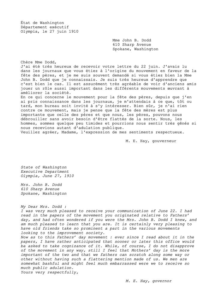 Courrier de juin 1910 du gouverneur Hay.