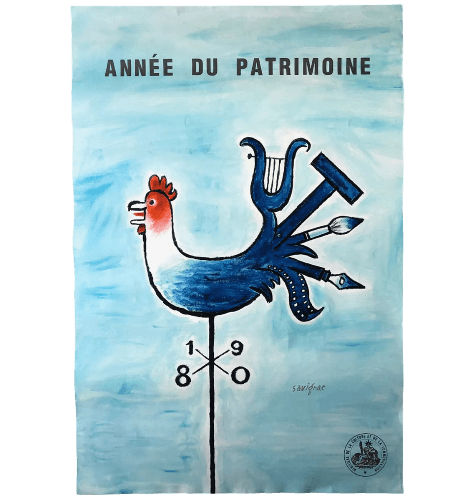 Affiche de Raymond Savignac pour le Ministère de la Culture : "1980 : Année du Patrimoine".