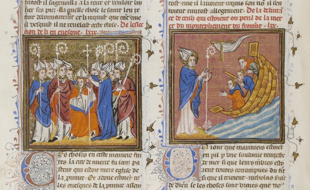 Nouvelle acquisition française 15942, fol. 18v, Miracle de saint Nicolas : la tempête