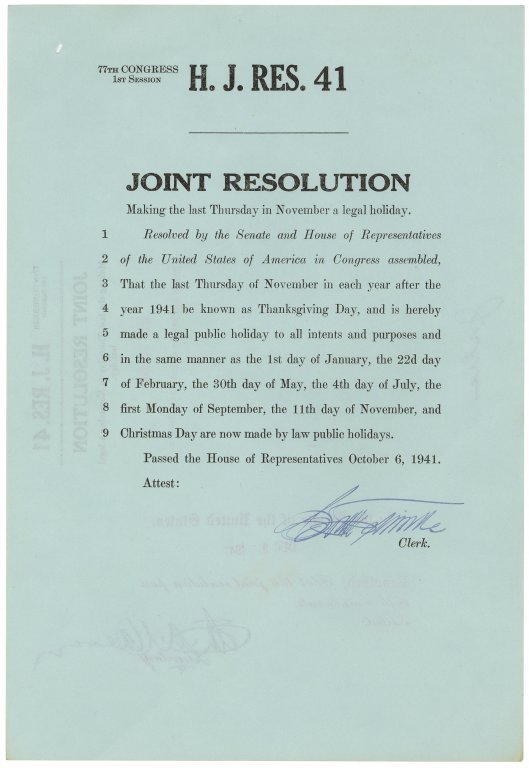 "H.J. Res. 41, Making the Last Thursday in November a Legal Holiday", le 6 octobre 1941