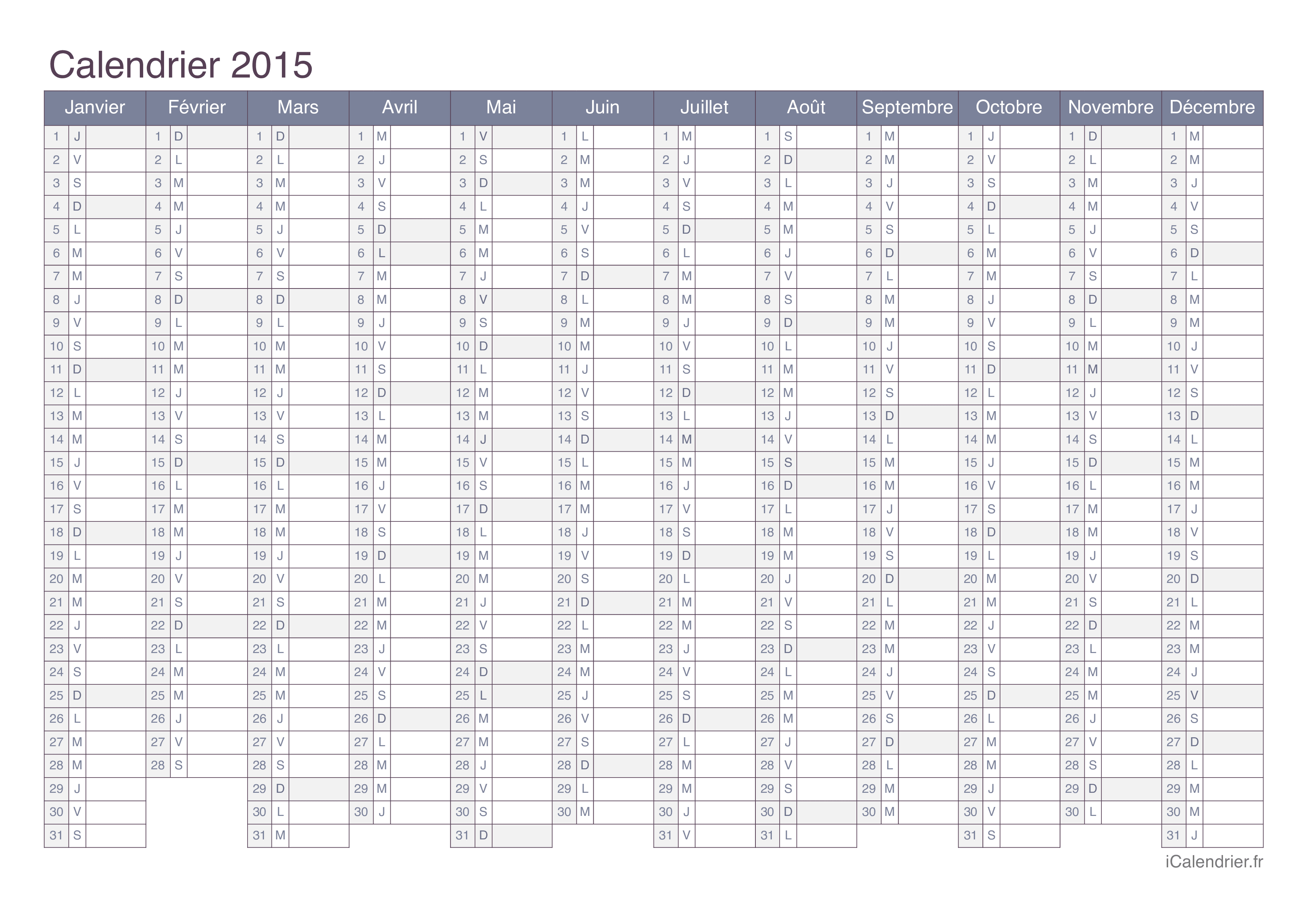 Calendrier 2015 - Office