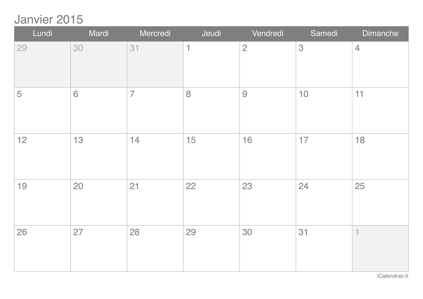 Calendrier par mois 2015