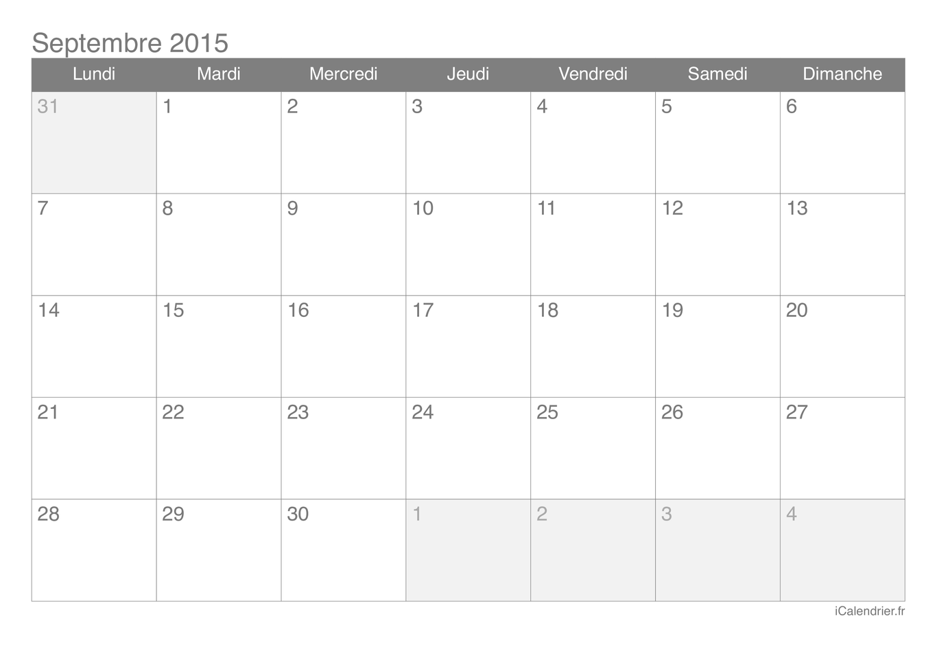 Calendrier de septembre 2015