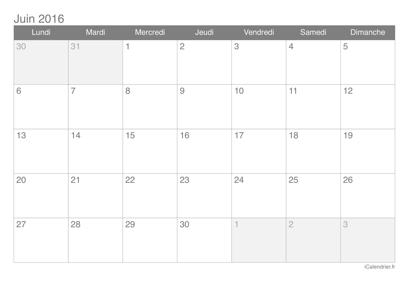 Calendrier de juin 2016