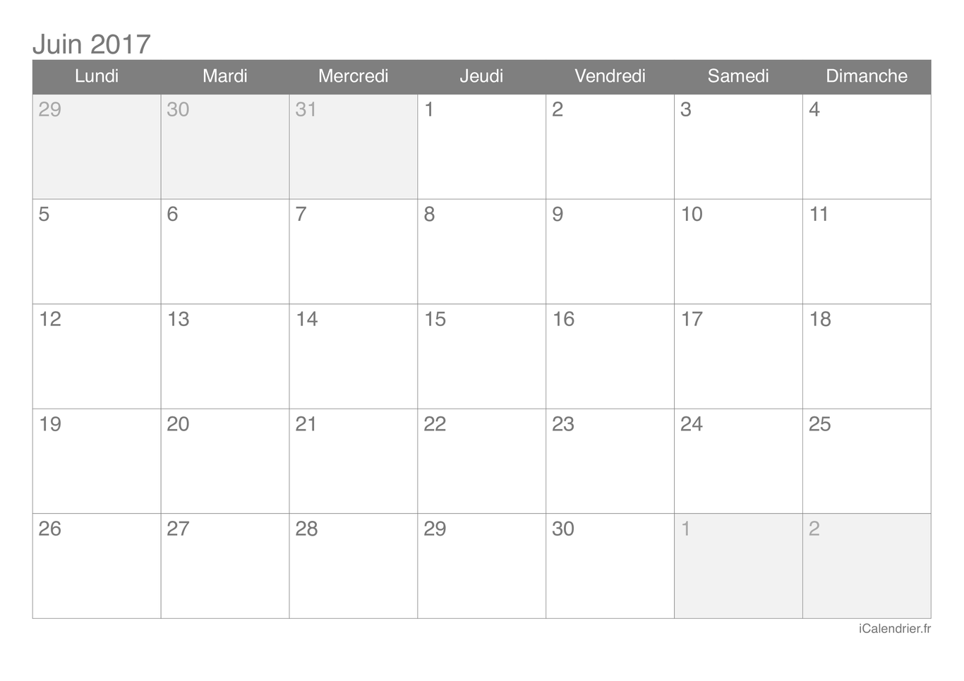 Calendrier de juin 2017