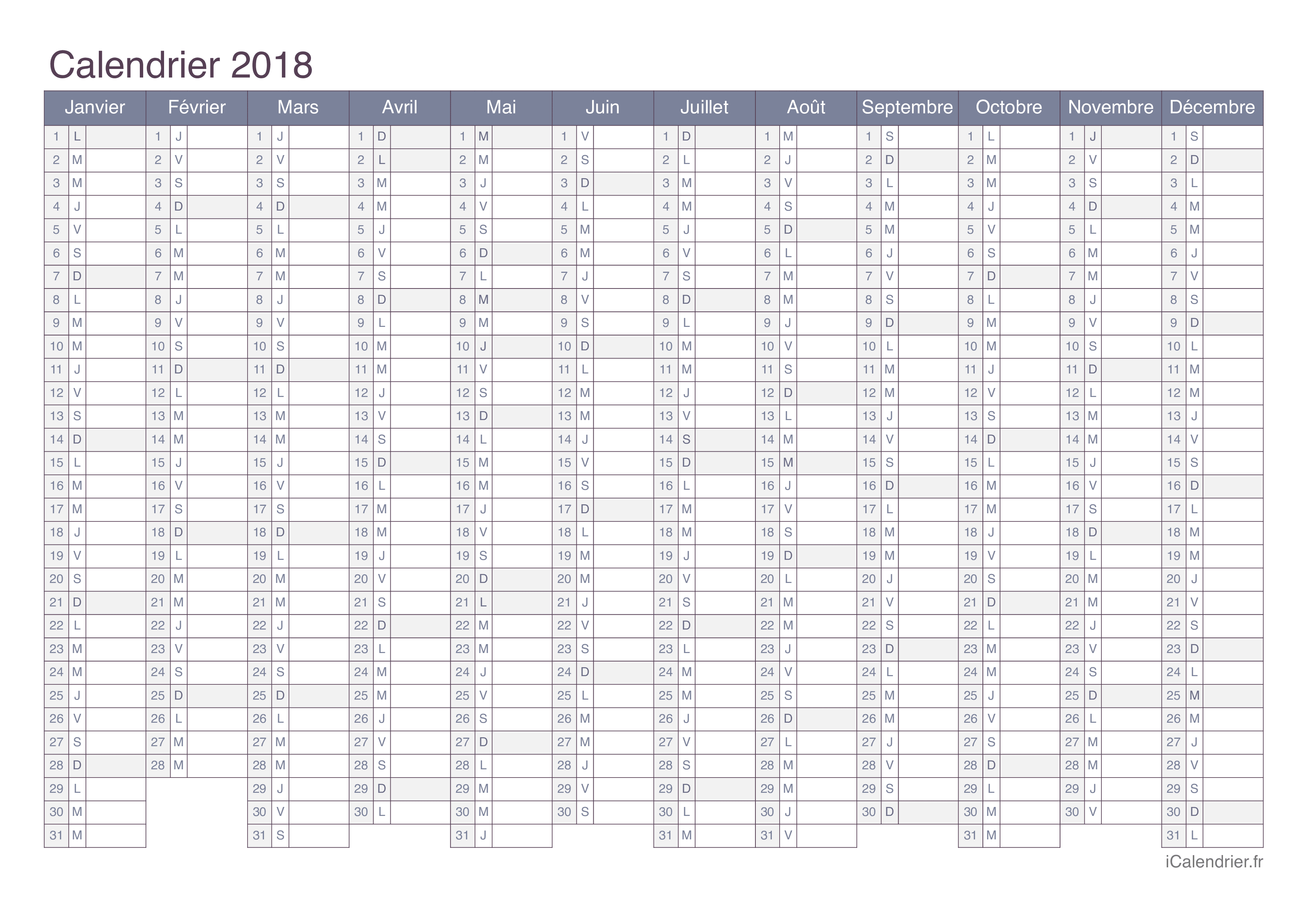 Calendrier 2018 - Office