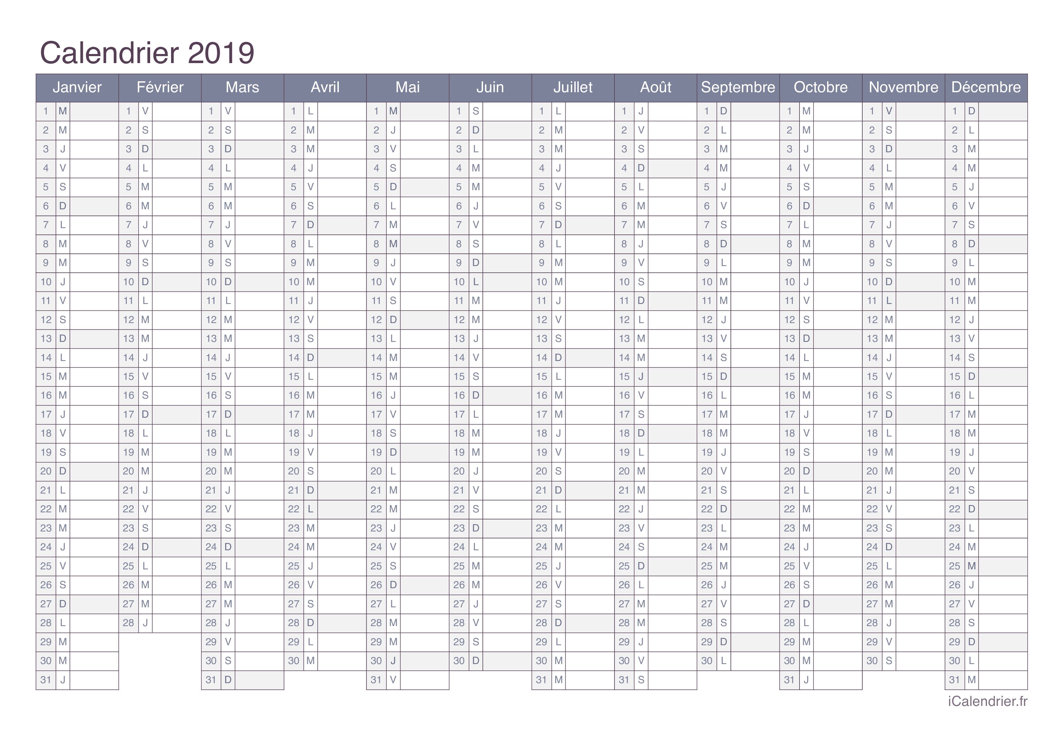 Calendrier 2019 - Office
