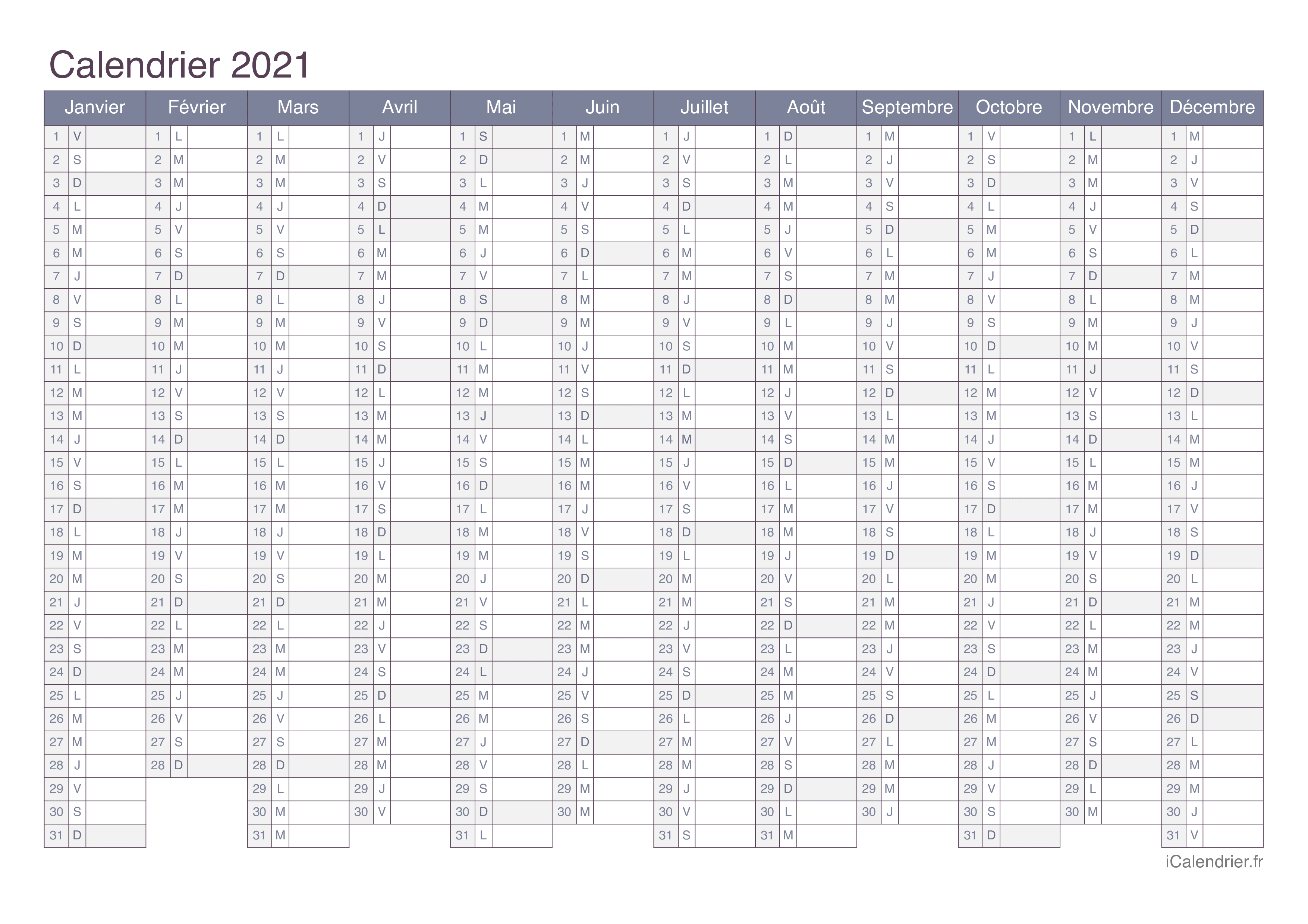 Calendrier 2021 - Office