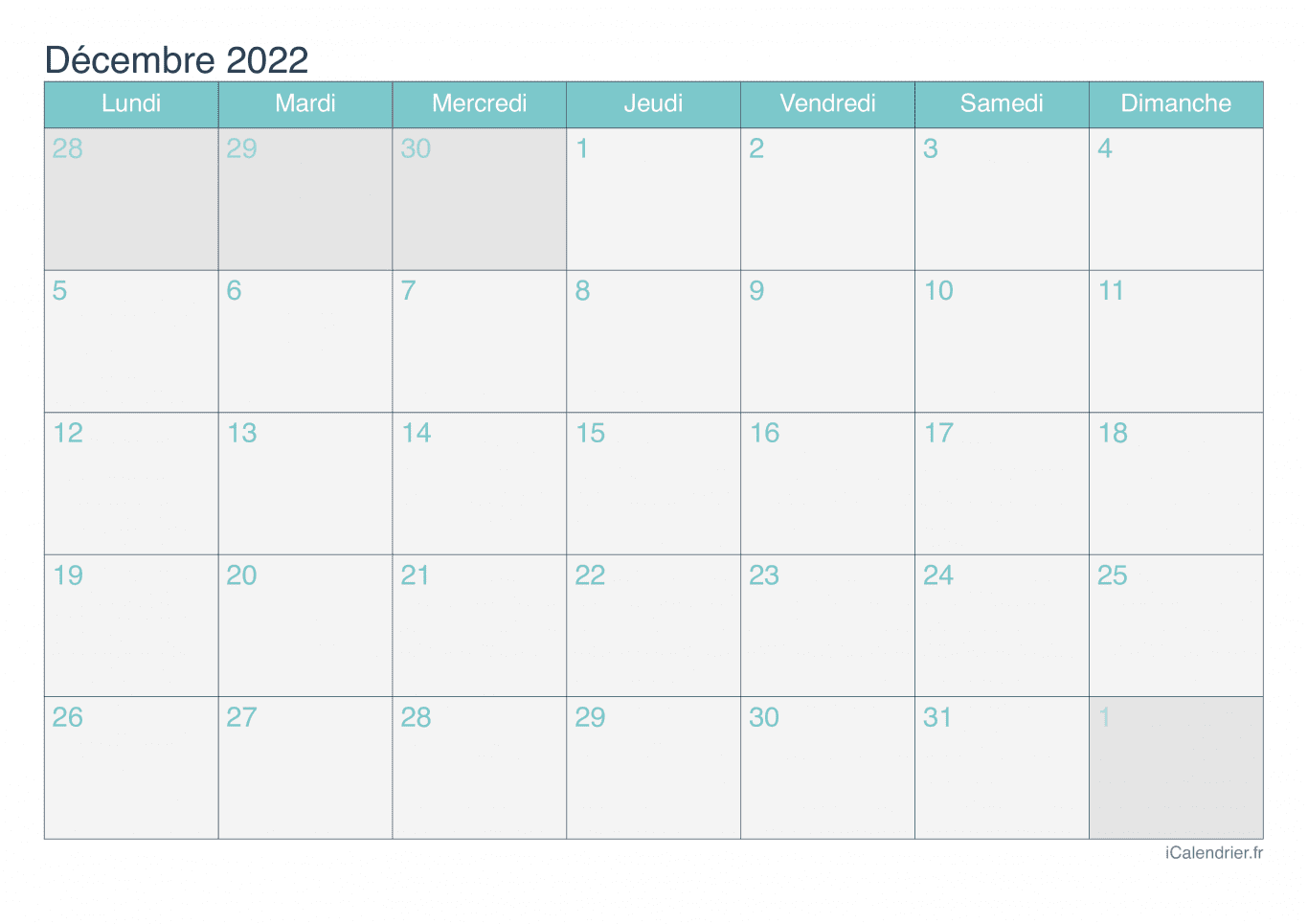 Calendrier de décembre 2022 - Turquoise