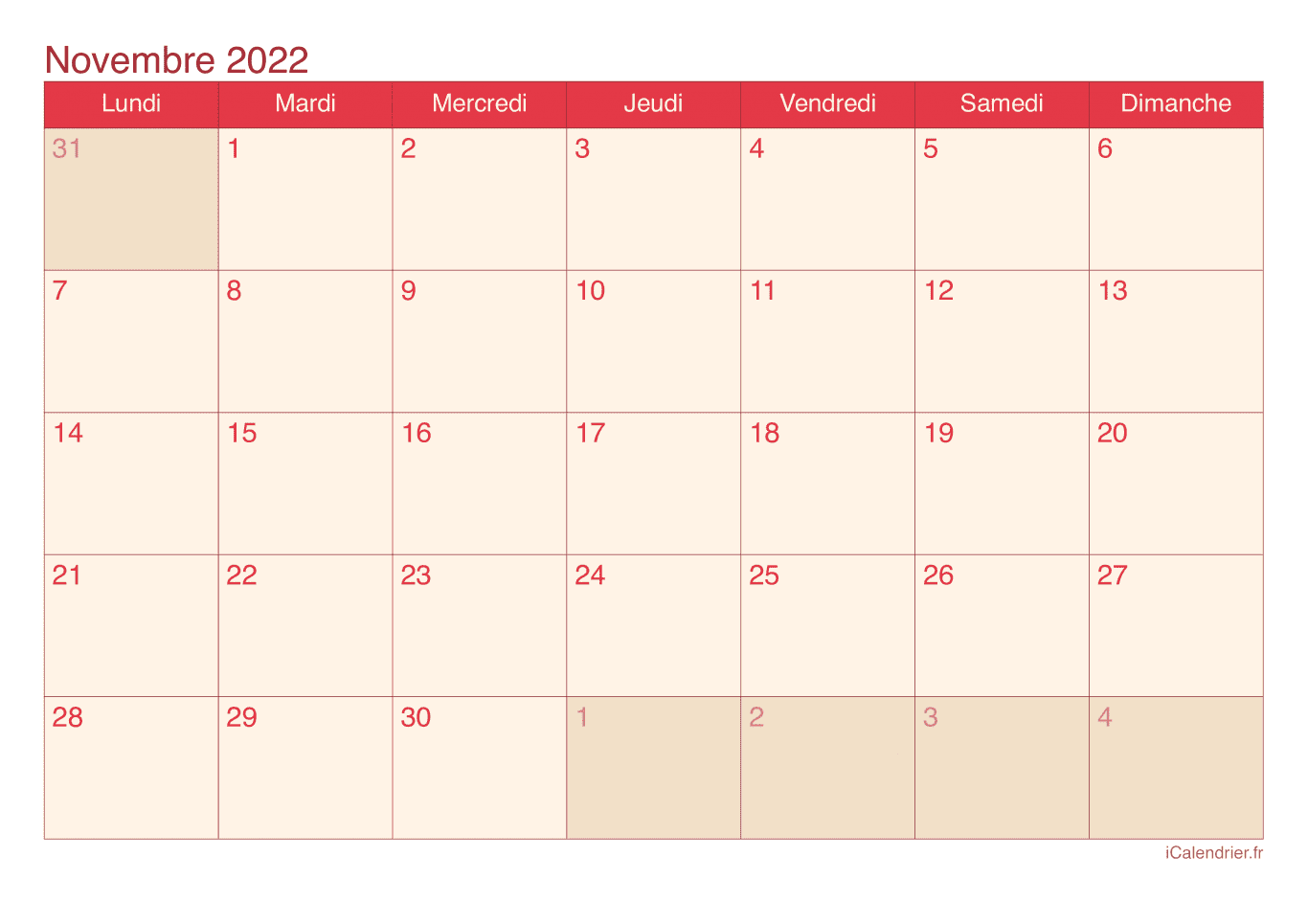 Calendrier de novembre 2022 - Cherry