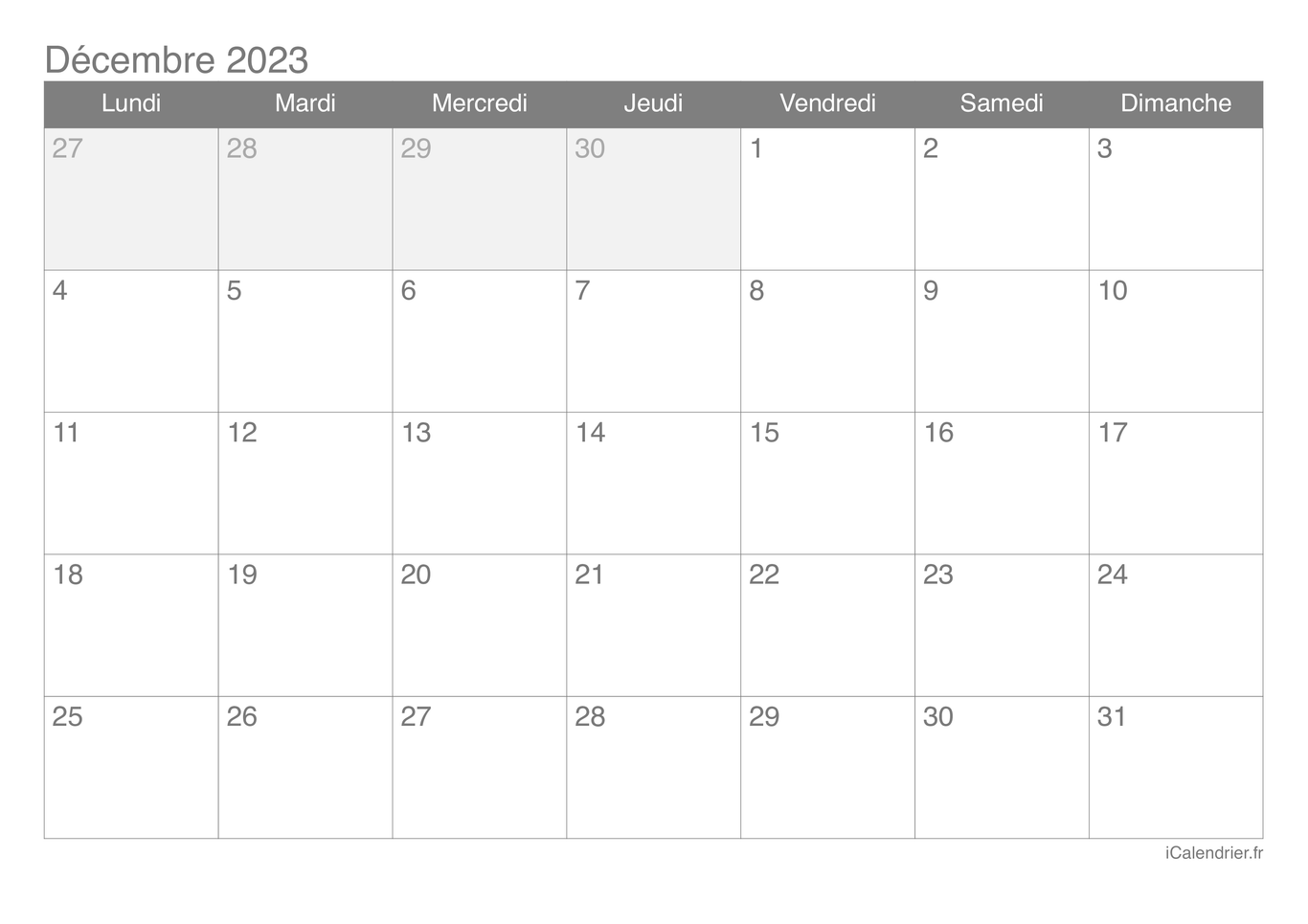 Calendrier de décembre 2023