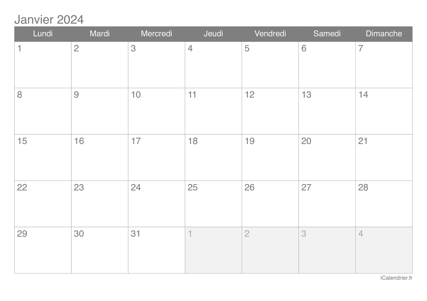 Calendrier par mois 2024