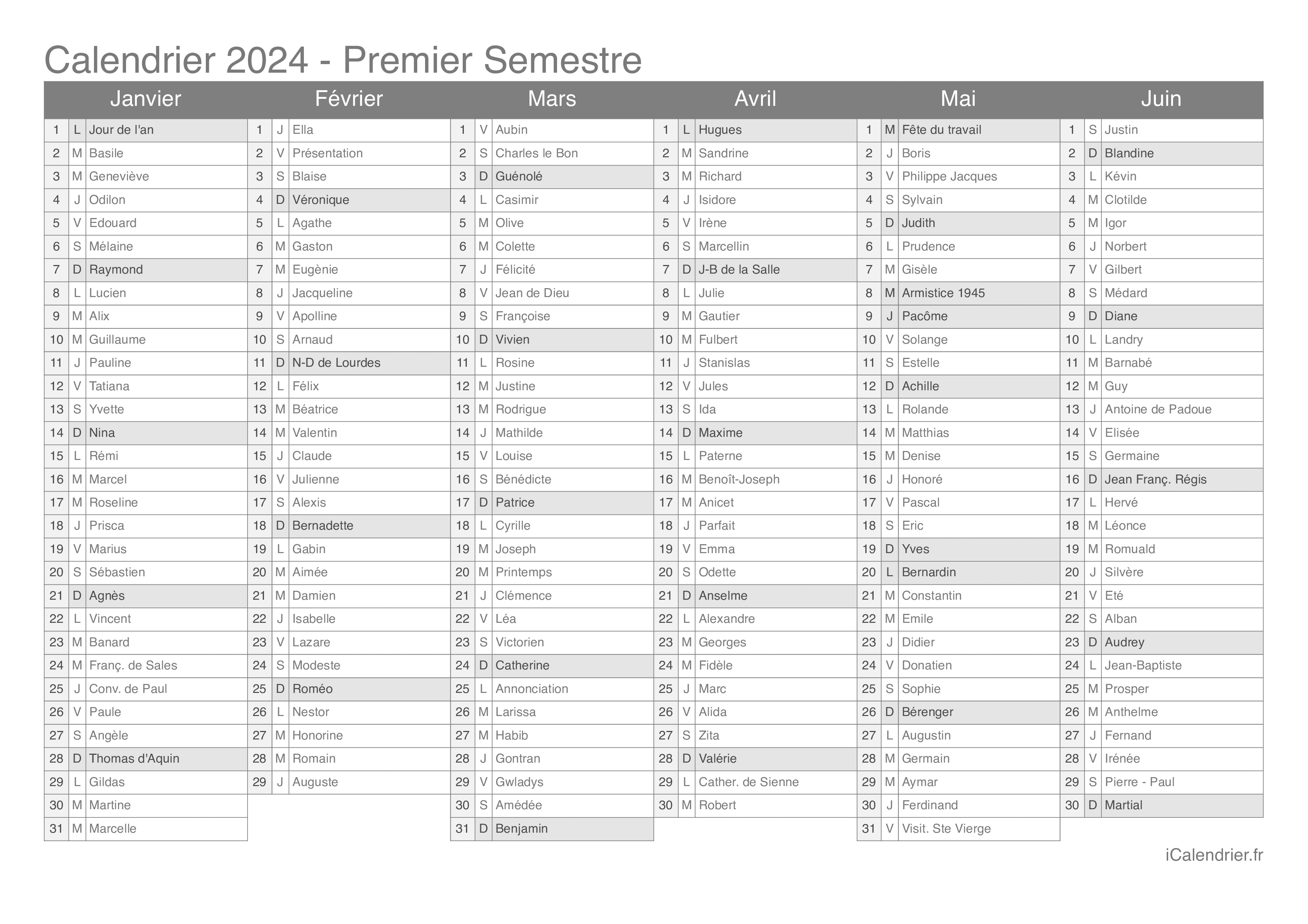 Calendrier 2025 à imprimer PDF et Excel