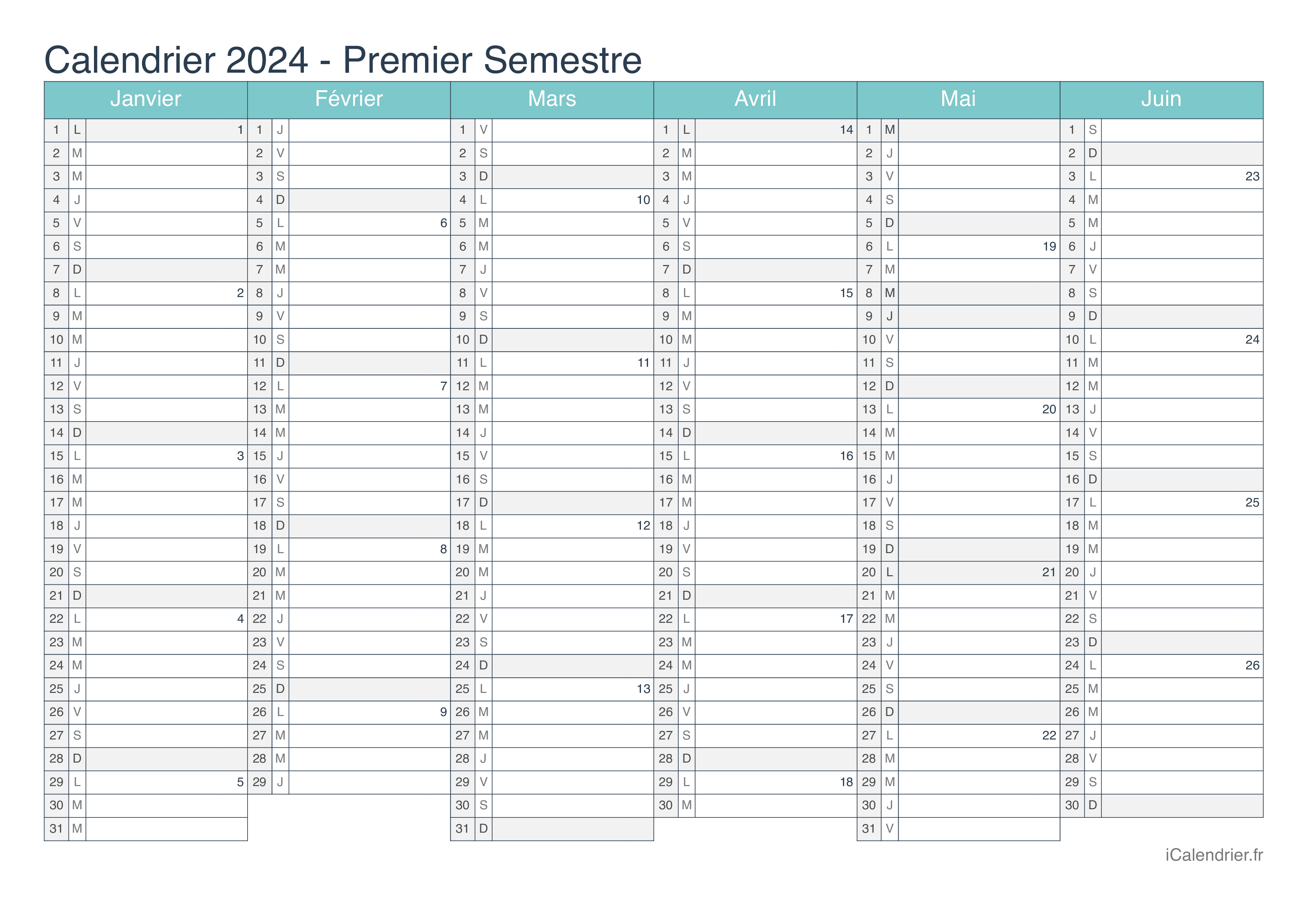 Calendrier 2025 à imprimer PDF et Excel